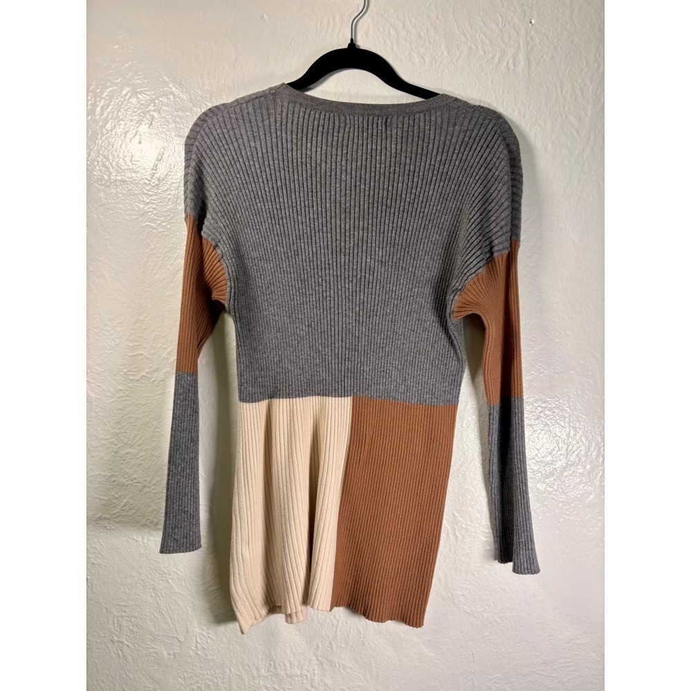 Polagram Colorblock Ribbed Knit Sweater Tunic 1XL Cabin Cozy Brown Long Sleeve - Picture 3 of 9